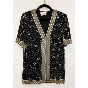 Vintage Laurence Kazar New York Heavily Beaded 100% Silk Evening Jacket. Size XL